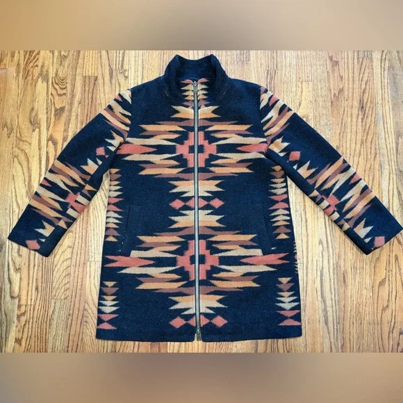 Pendleton South Western Wool Blend Full Zip Funnel Neck Winter Jacket Coat M - Picture 3 of 15